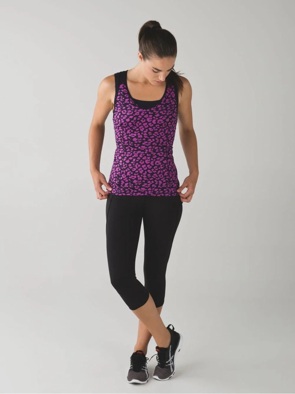 Lululemon Built-In Bra Tank Top Pink Leopard Print Athletic Yoga Top Size 6